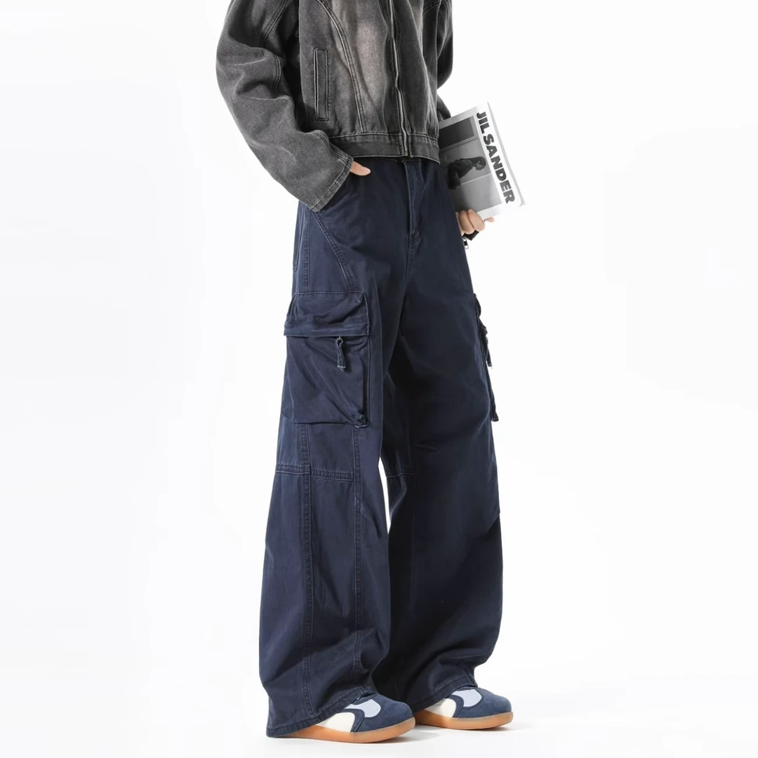 LIGGICC 法工蓝立体口袋直筒宽松耐磨工装裤男女秋冬加厚休闲裤子