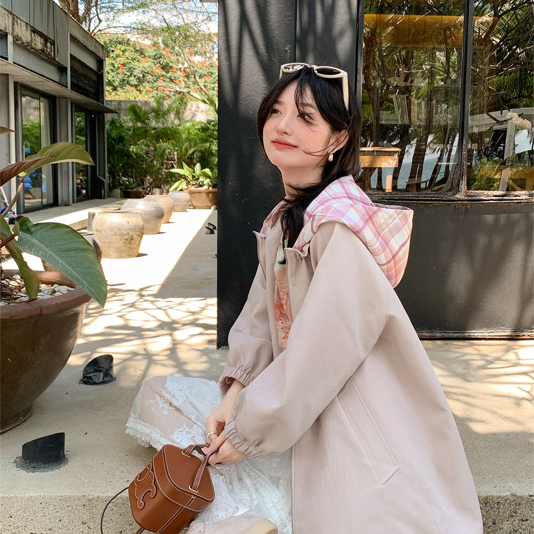 【bbr风衣】格纹帽子拼接外套 轻松拥有假两件造型感 简约大牌感