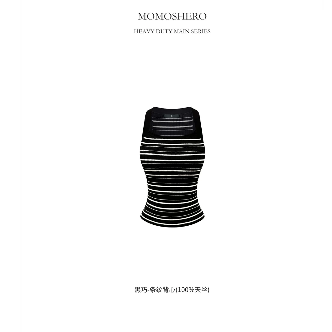 Momoshero【黑巧韵律】副乳橡皮擦！矫正好体态的100天丝条纹背心