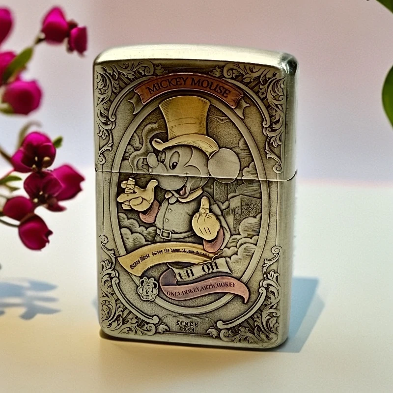 ZIPPO打火机米奇米老鼠纯白铜套壳3D浮雕拼紫铜黄铜DYJ1