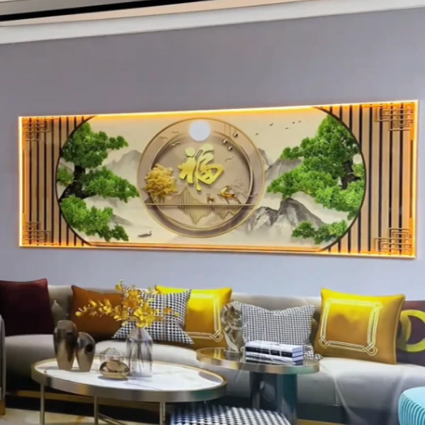 （福星高照）客厅装饰画背景墙办公室立体晶瓷镶钻装饰挂画横幅画