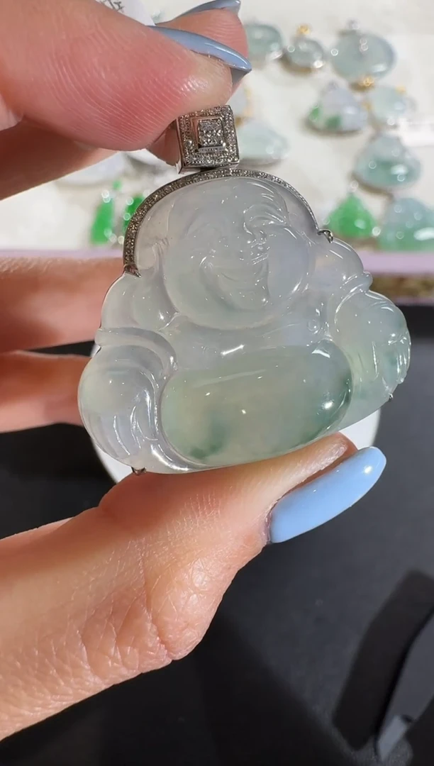 【闪购商品】翡翠吊坠(不含链)18K金镶嵌【源头工厂】钻石镶嵌