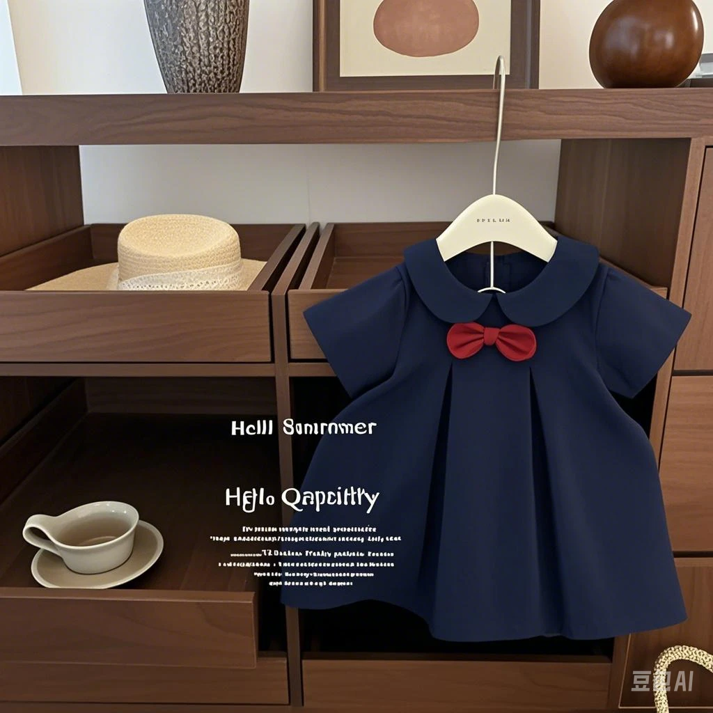 女童连衣裙夏季新品女宝宝公主裙女孩娃娃连衣裙短袖A字裙学院风