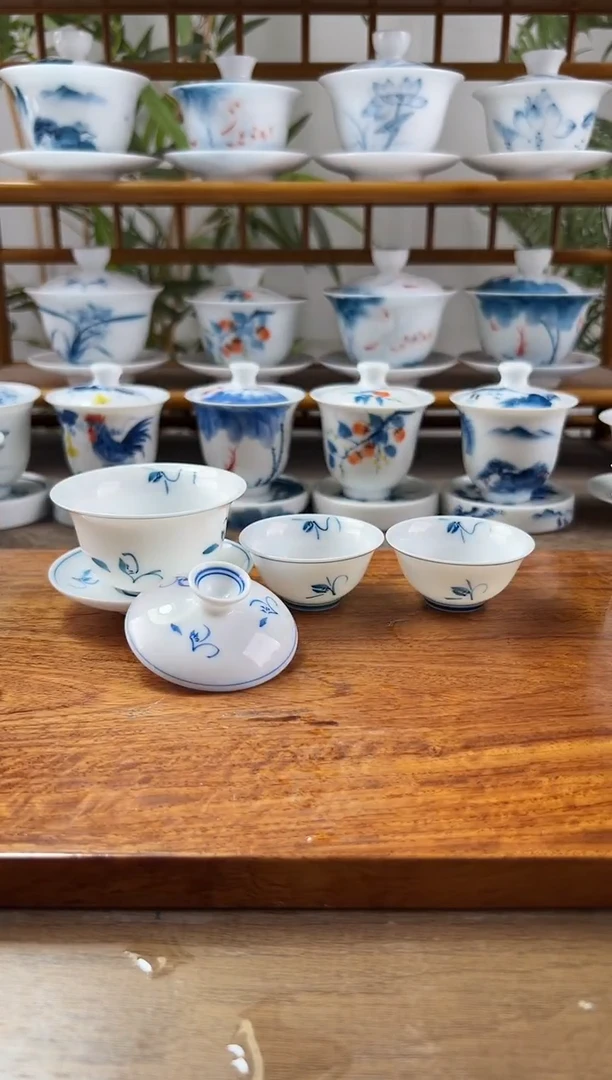 微瑕玉兰80ml三才盖碗+小玉兰杯2个