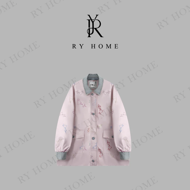 【容雨RYHOME】早春拼接牛仔领风衣外套251W2196