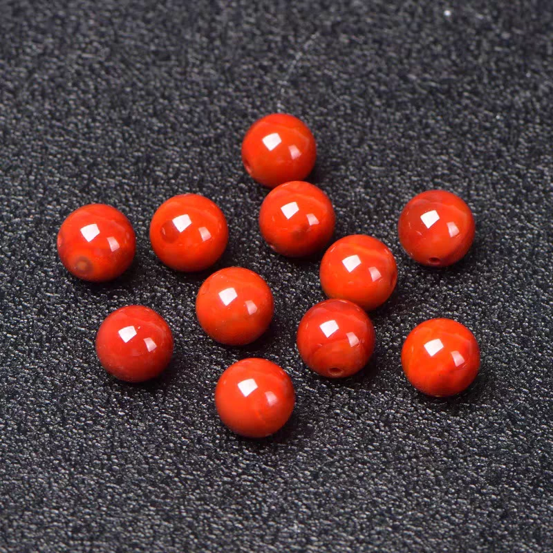南红卡10mm圆珠一颗川料瓦西满色牛血红柿子红单珠配饰