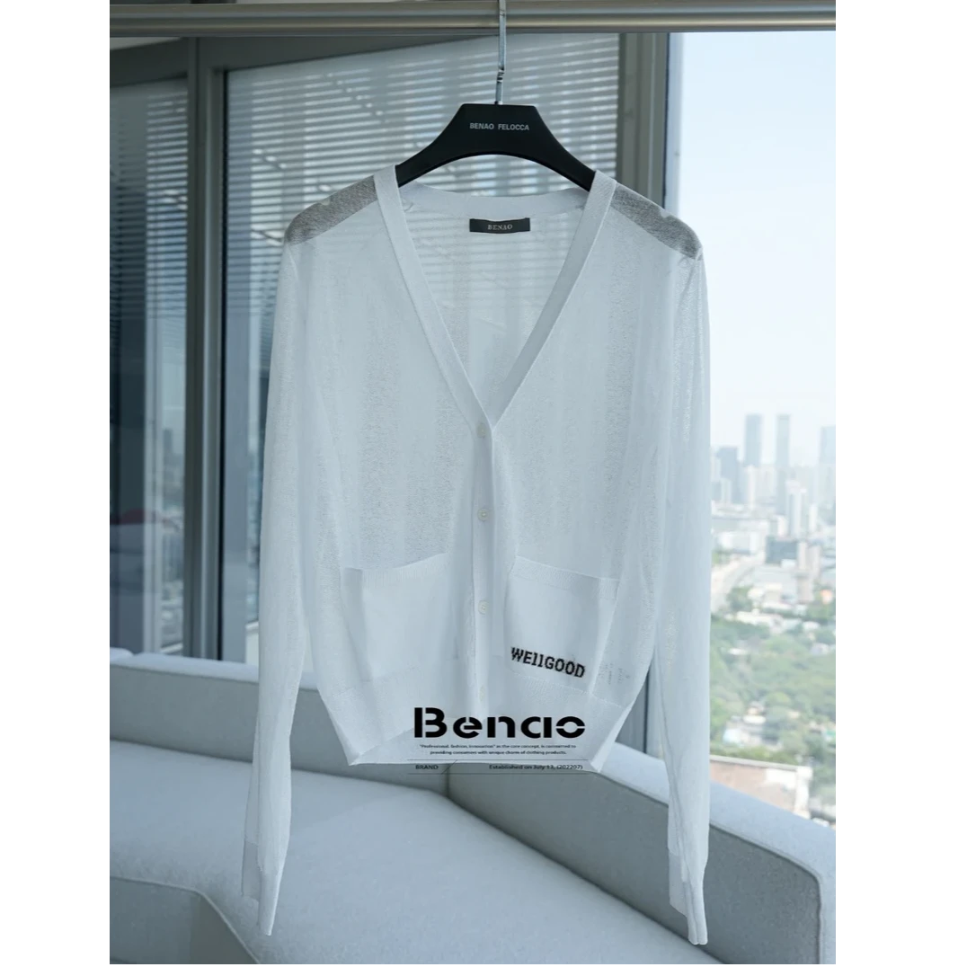 F3768薄透设计感字母针织V领开衫25SMZ027