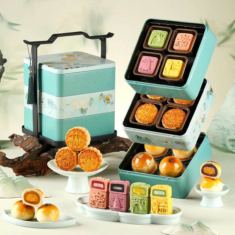 悠享时云间锦绘礼盒集锦国风糕点广式月饼三层铁盒团购定制