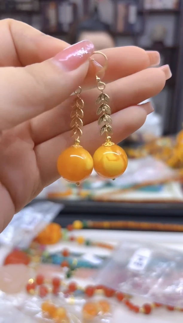 【闪购商品】蜜蜡耳饰14K金镶嵌耳坠E21