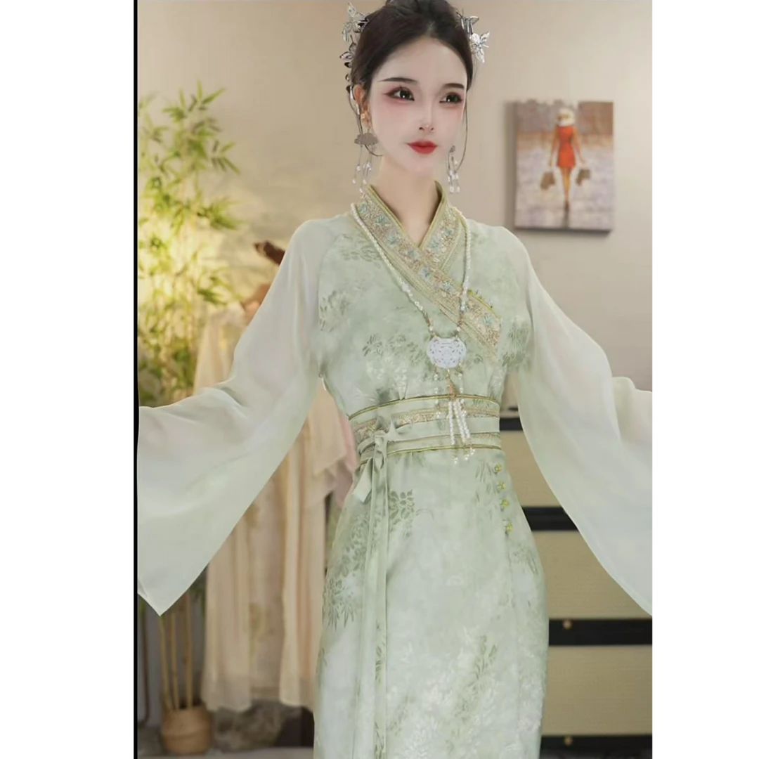 花享悦2025夏季新款中国风飘逸日常粉色长款连衣裙（6646）