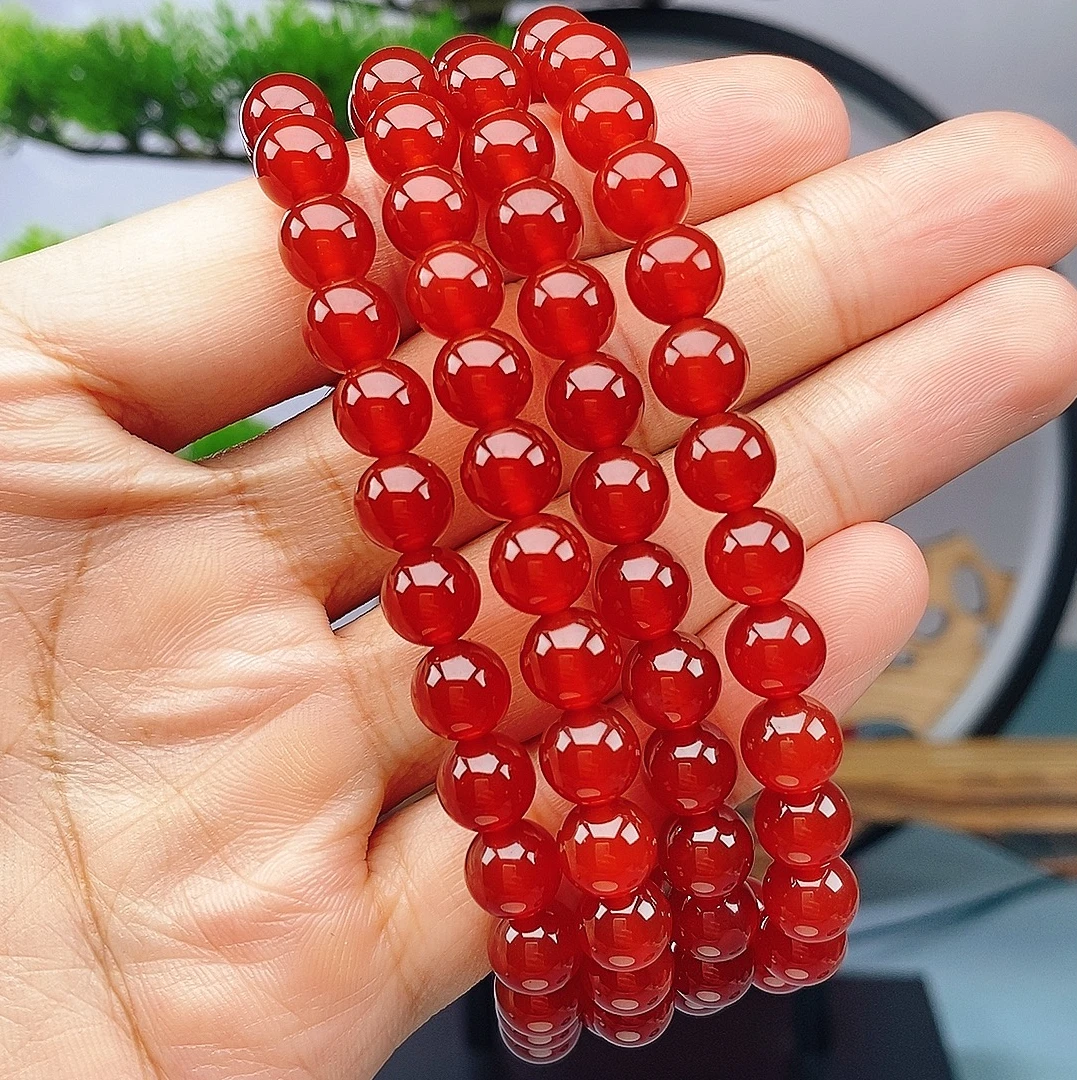 红玛瑙手串 天然锦红玛瑙项链多圈珠串108颗手串手链 天然玉石
