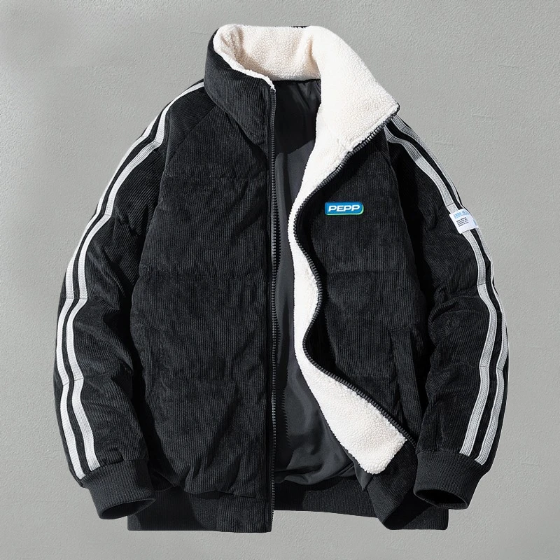 JEEPSPIRIT秋冬季男士羽绒服条纹短款立领开衫设计感加厚保暖外套