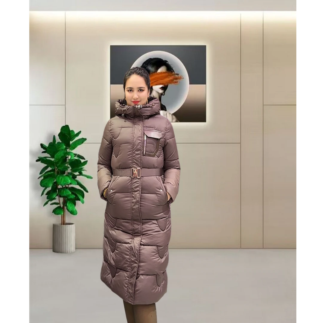 冬季新款2024棉袄收腰棉服加厚羽绒棉衣外套连帽显瘦过膝
