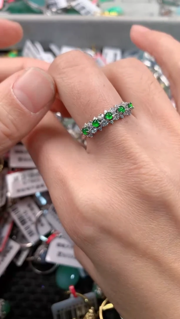 银S925镶嵌戒指翡翠4              5