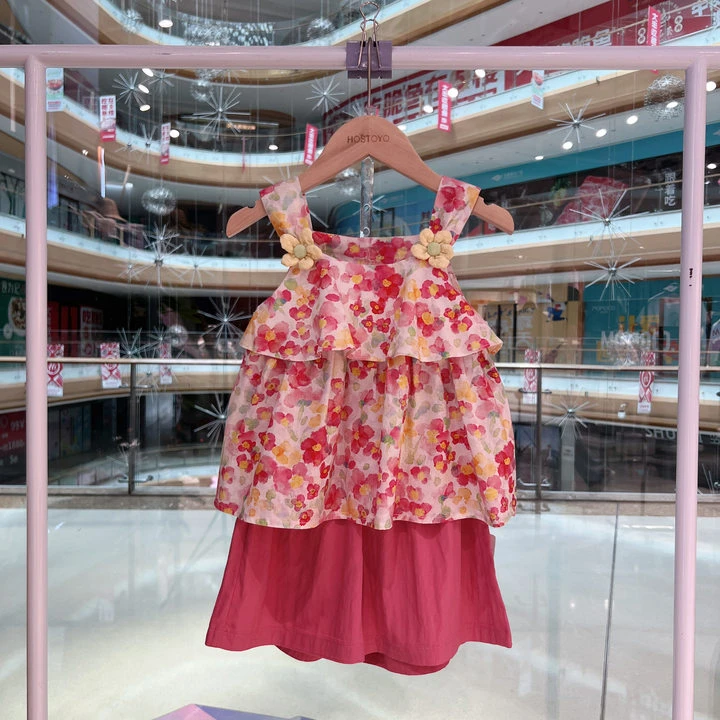 皇室童缘2025夏季女童新品时尚休闲碎花背心两件套17680580017