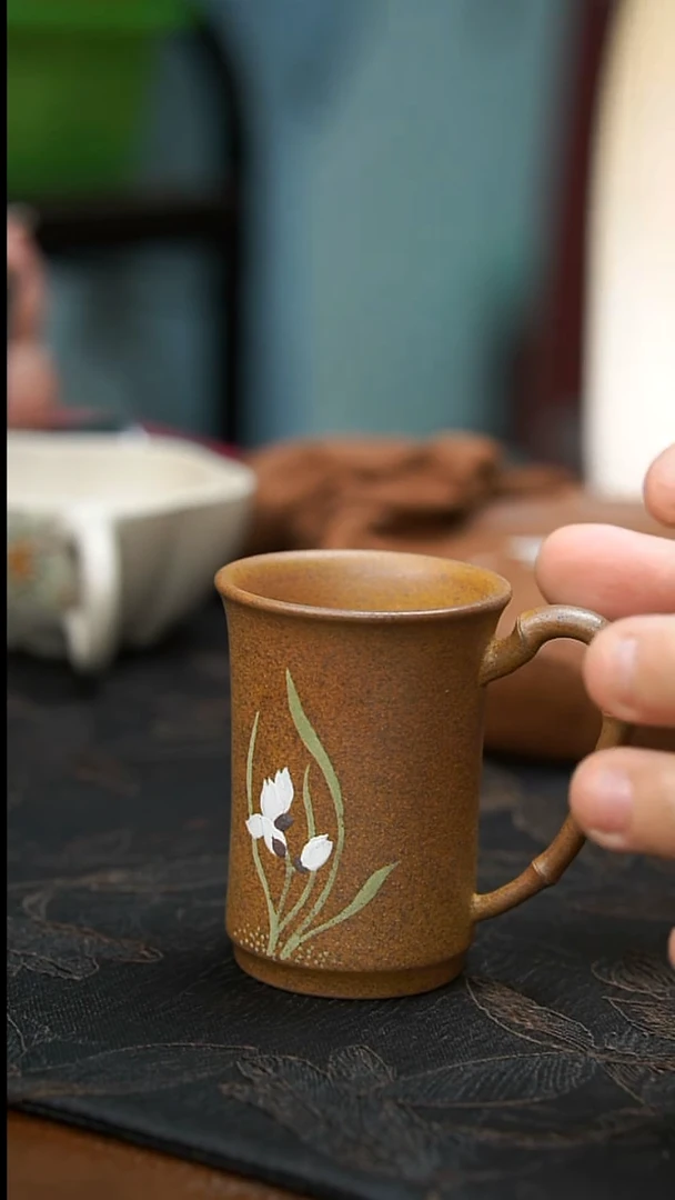 茶壶紫砂柴烧竹节闻香手把杯