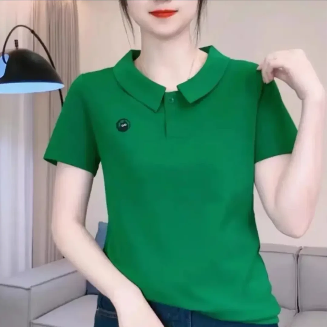 2025夏季新款时尚休闲洋气百搭纯色翻领短袖体恤（ 小猫 ）