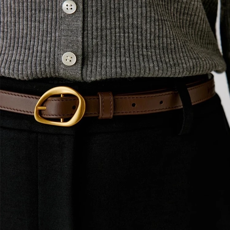 新款头层牛皮小号时尚网红真皮腰带百搭带扣女士皮带装饰裤腰带女