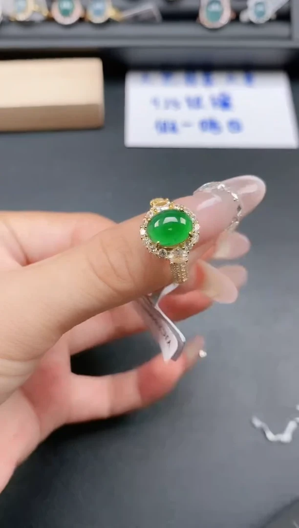 银S925镶嵌戒指翡翠1