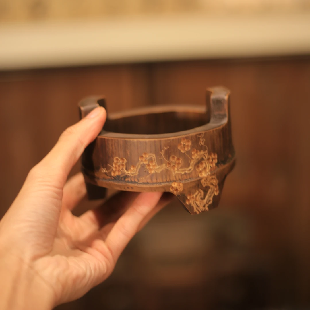 【道川.香炉】竹雕阴刻手雕香炉 老竹手刻高工刻绘