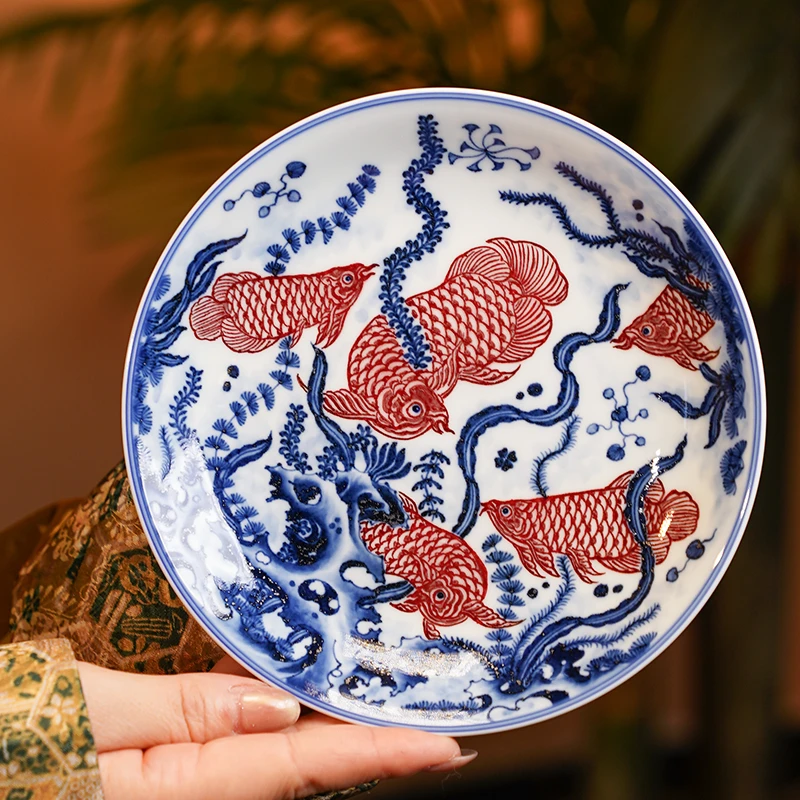 正德御窑永明尚玩金龙鱼壶承陶瓷撇口瓷杯功夫茶具手绘品茗瓷茶盘