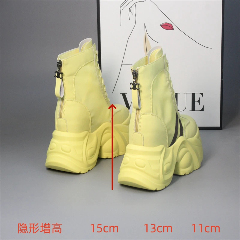 超高跟女鞋 小个子15cm 网面透气女鞋 隐形增高高帮13厘米老爹鞋
