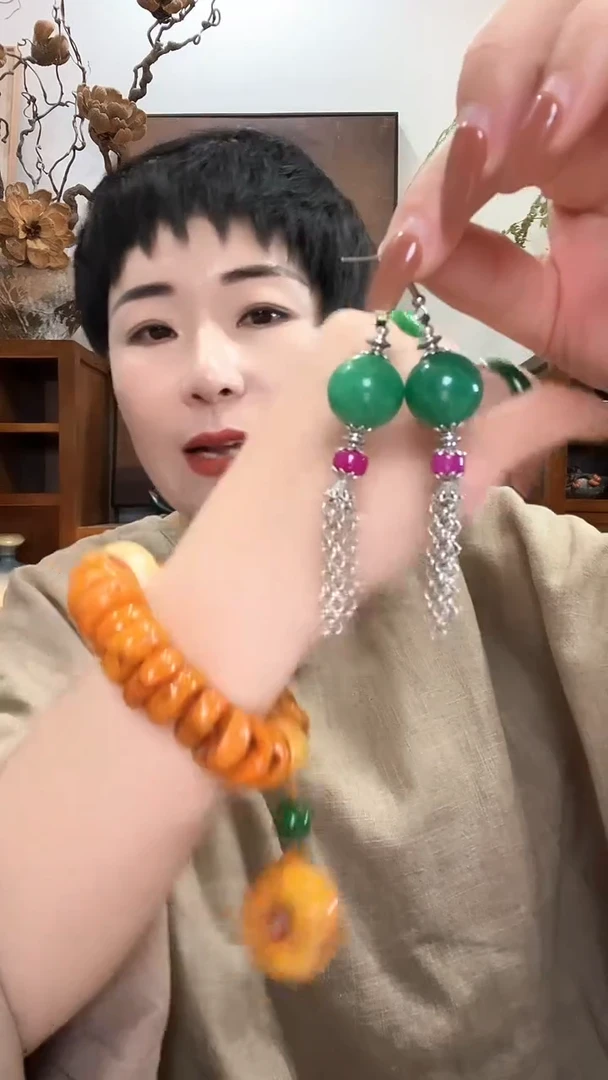 合金翡翠耳饰722