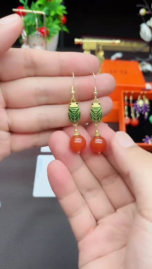 玛瑙/玉髓耳饰银S925镶嵌224000