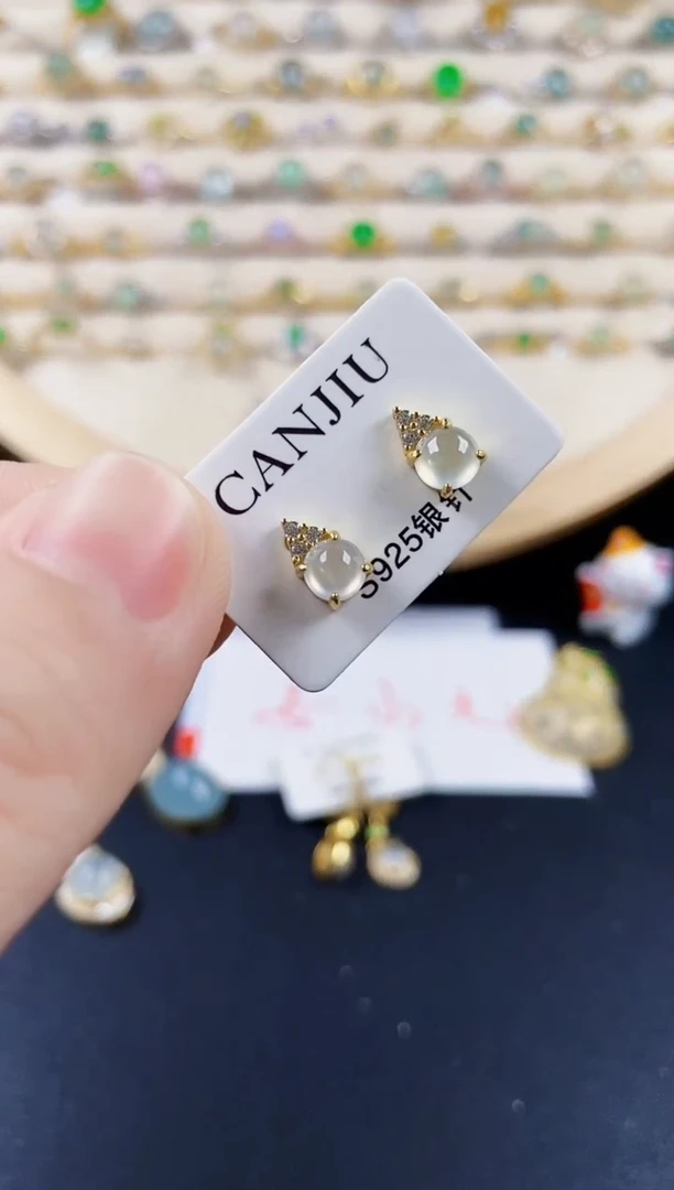 翡翠银S925镶嵌耳饰21349