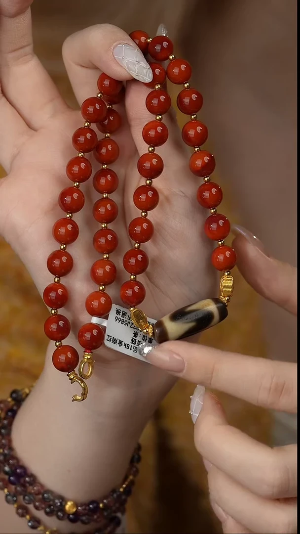 【闪购商品】南红玛瑙项链18K金镶嵌T05（多样性发一件）9mm+
