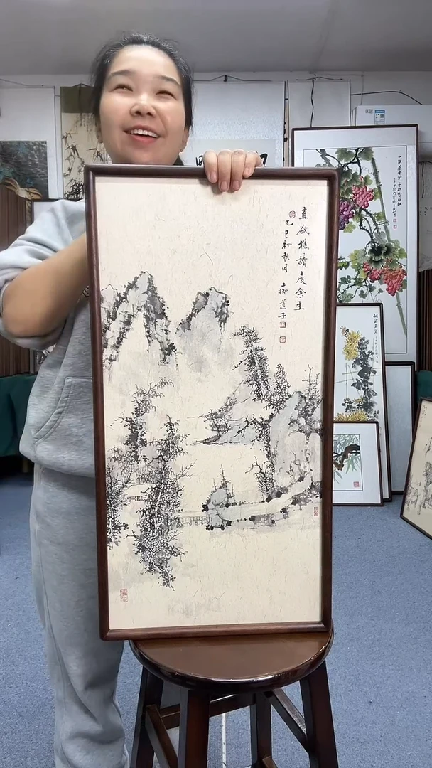 国画35*68实木画框京东包邮手绘