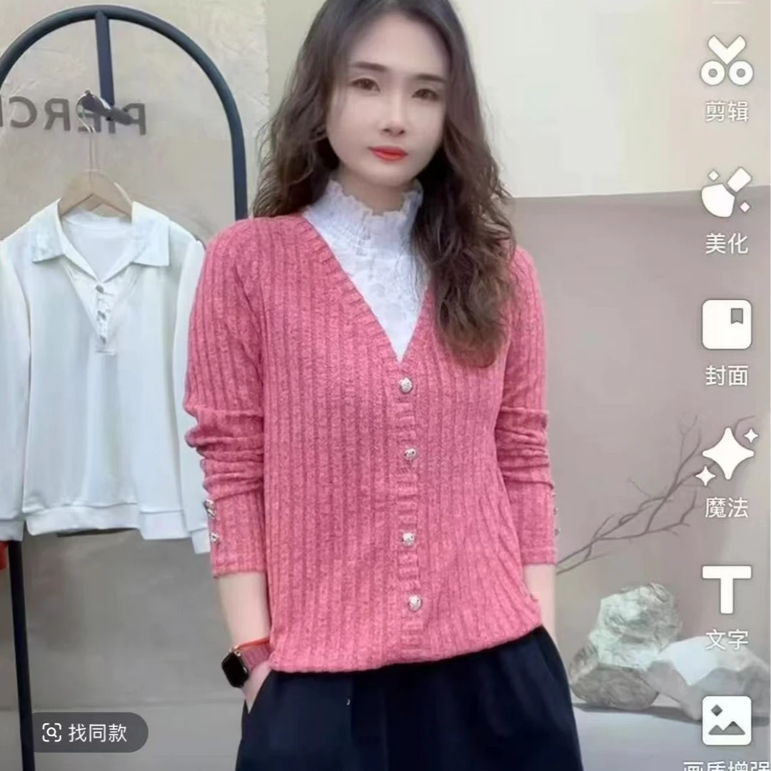 2025春秋新款半高领气质百搭时尚蕾丝打底衫宽松