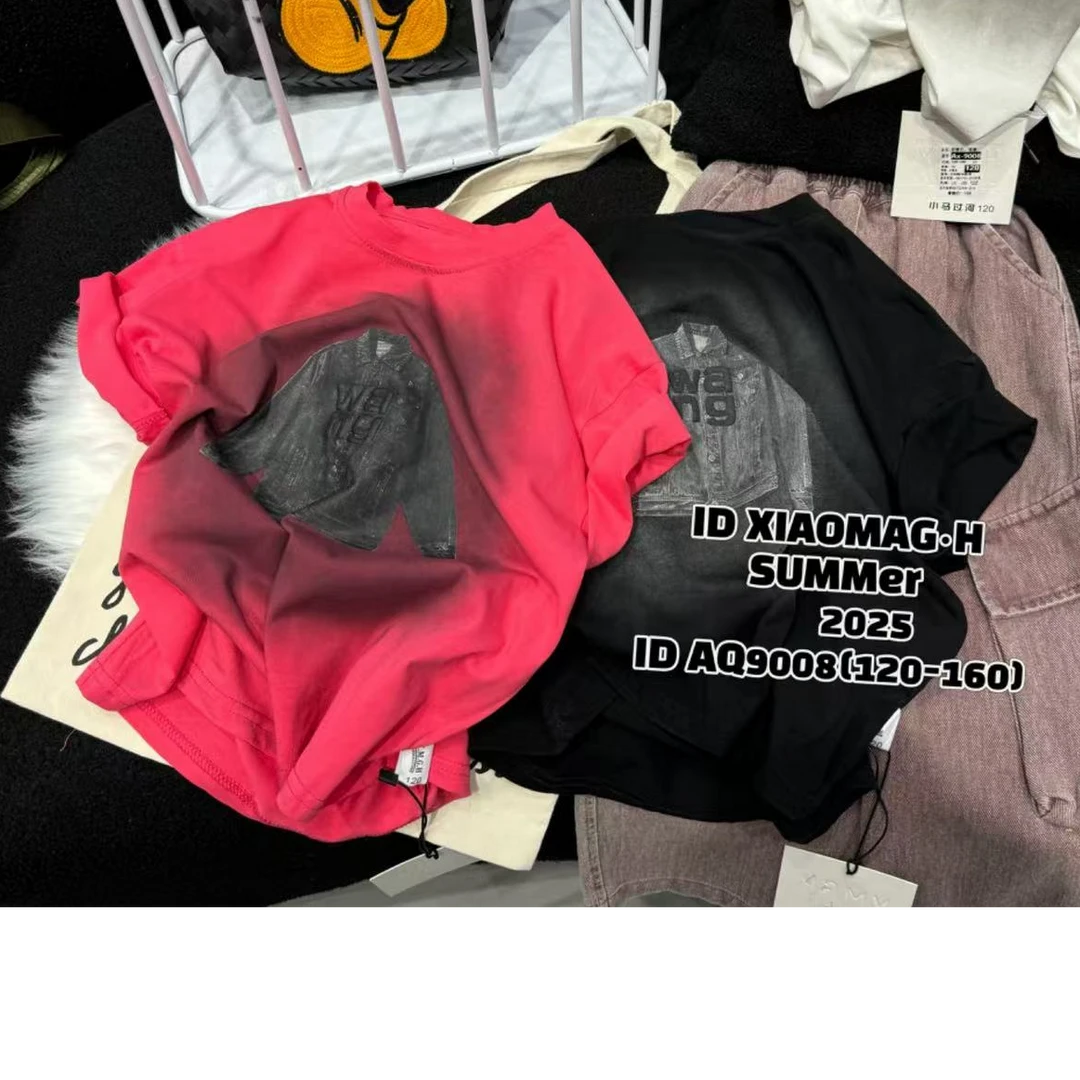 505634  黑色 韩版男童舒适百搭潮流简约夏季字母短袖