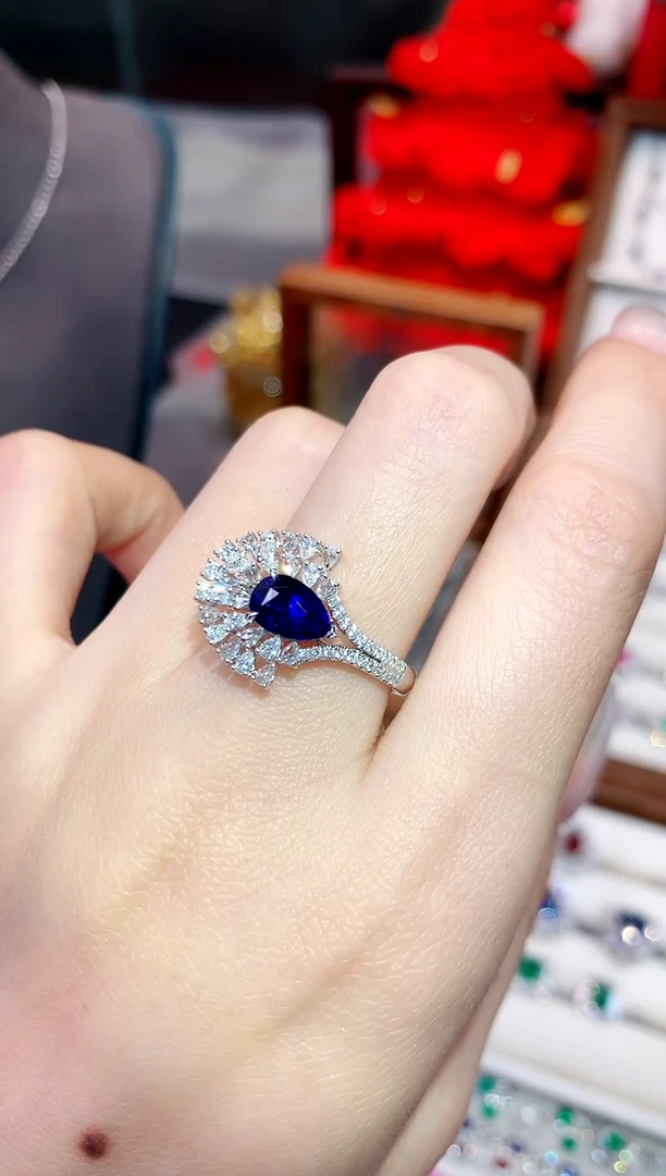 戒指蓝宝石18K金镶嵌1.53ct/天然宝石/七天无理由