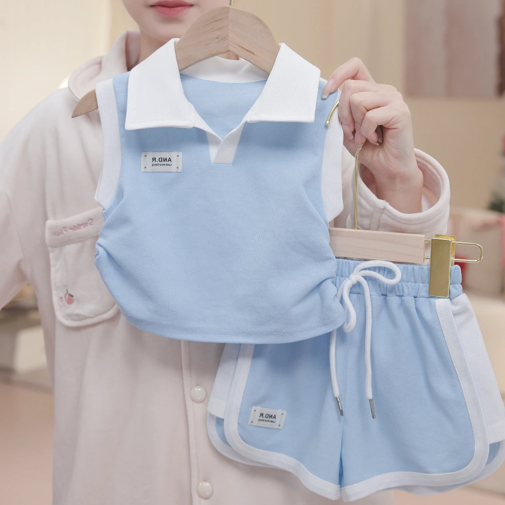 【晴空】女童polo套装休闲两件套女宝夏季透气短裤女孩百搭S17216