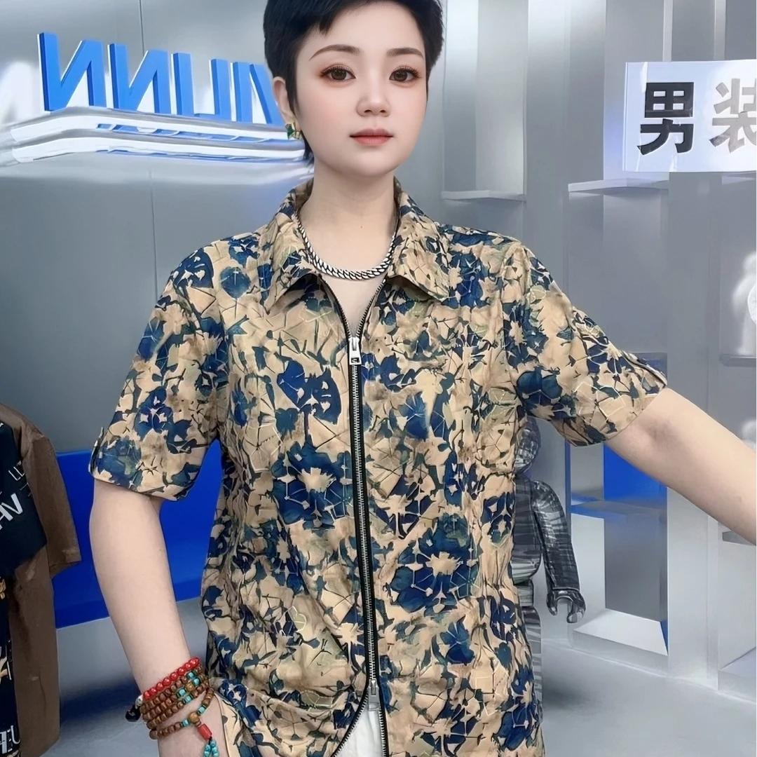 短袖25年新款男士欧货双开拉链时尚高端网红男士轻奢痞帅男装上衣