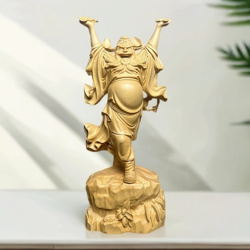 桧木雕刻天师钟馗手持蝙蝠赐福神像家居客厅办公室装饰工艺品摆件