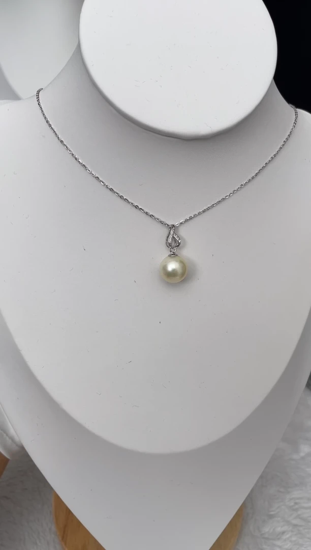 【闪购商品】海水珍珠吊坠(赠链)银S925镶嵌南洋金珠简约款11-12mm