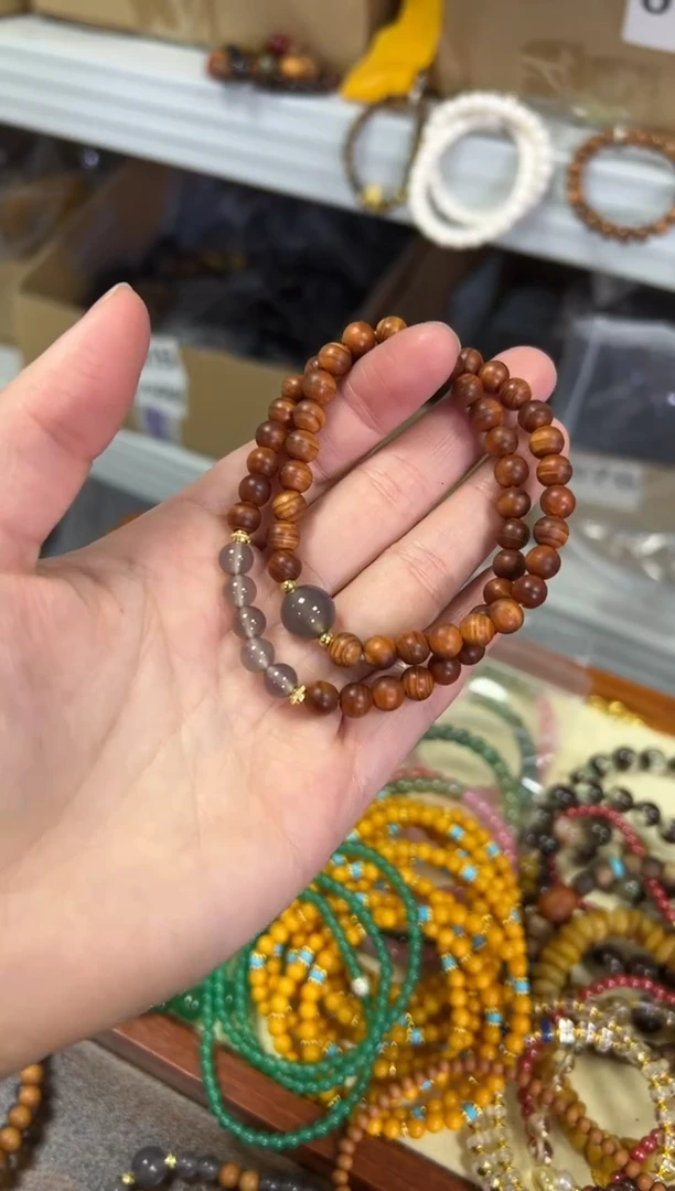 【闪购商品】柏木（崖柏）手串未镶嵌老料崖柏玛瑙珠双圈[0559]