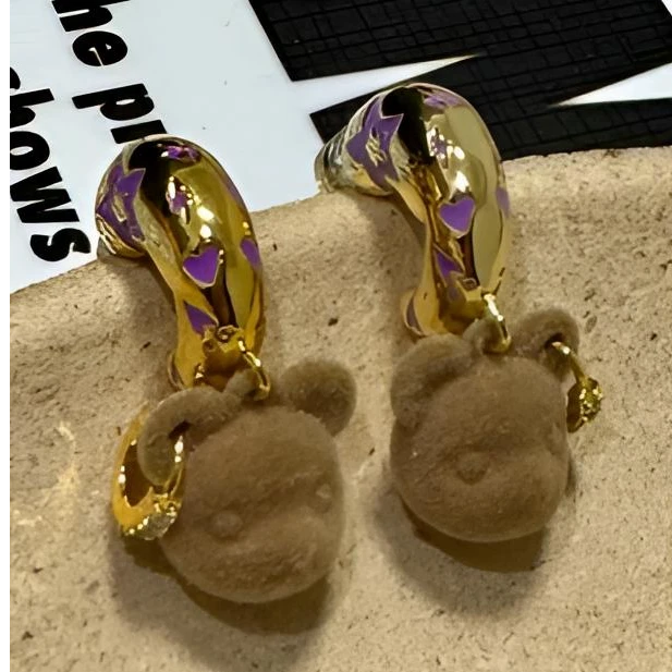 铜合金耳饰 铜合金耳饰月弯熊耳钉