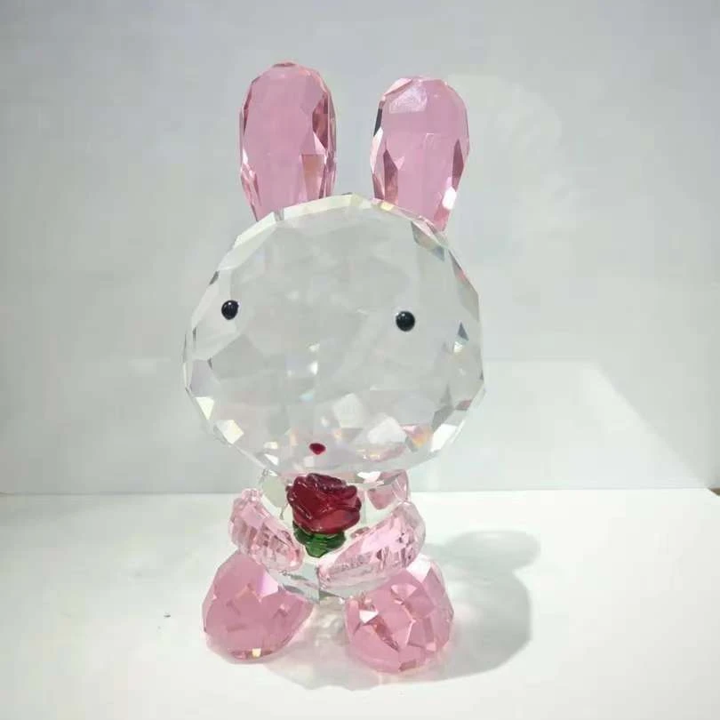 水晶粉耳告白兔送礼居家装饰摆件粉色可爱客厅