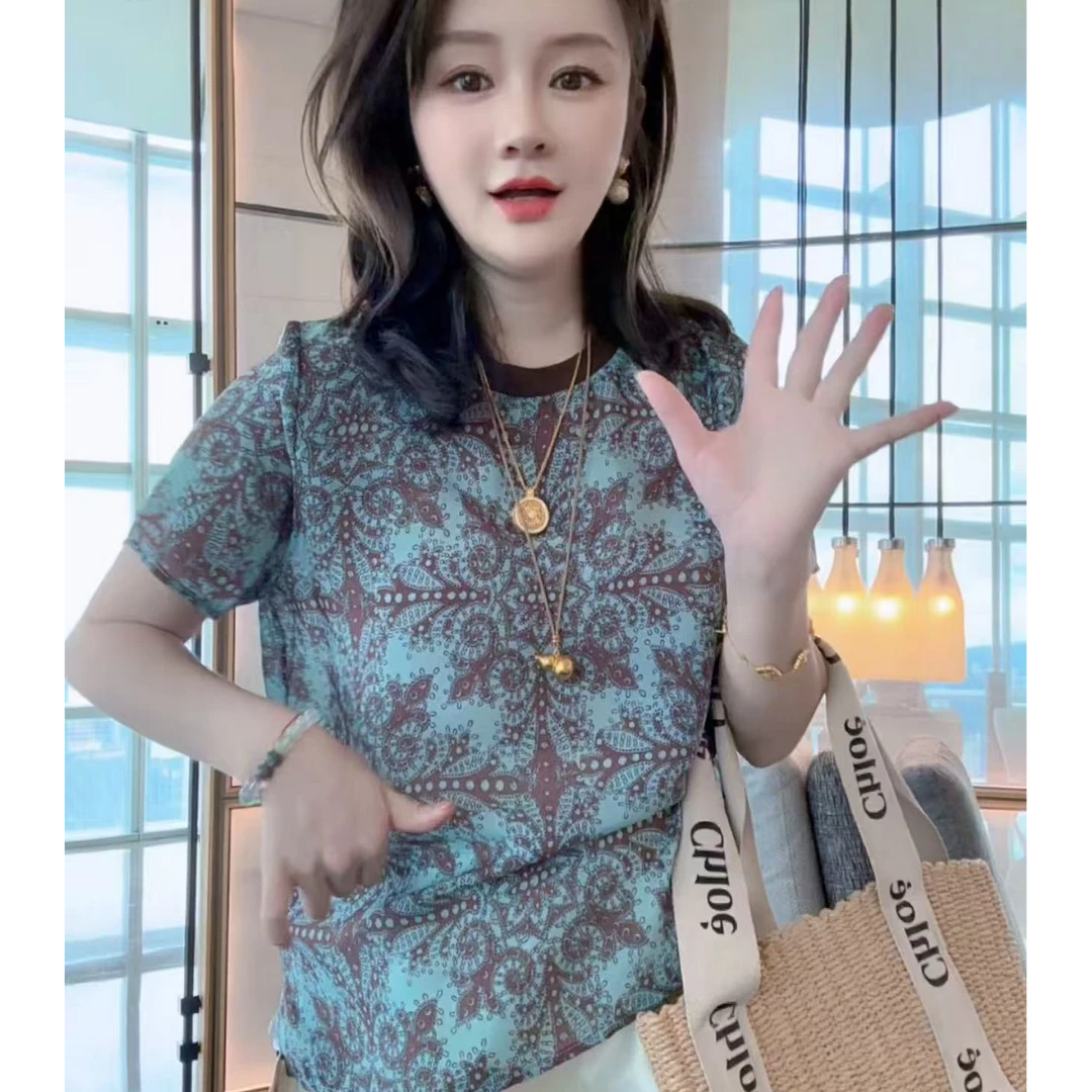 【深圳南油】（F948）100真丝双绉时尚百搭显贵桑蚕丝t恤上衣