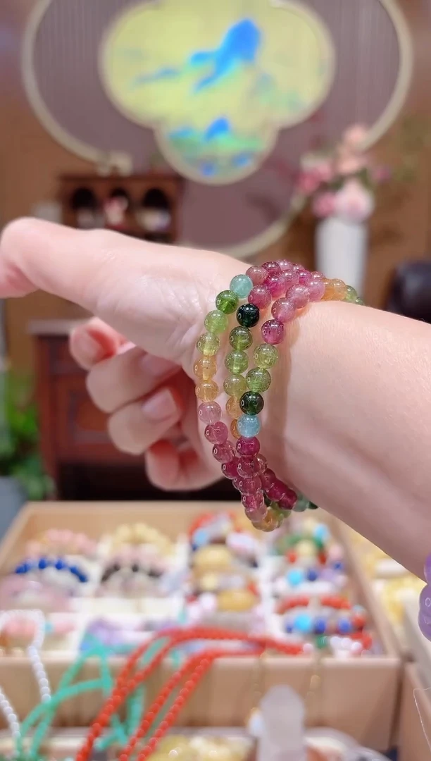 【闪购商品】碧玺手链未镶嵌3圈万能款冰火彩6.1