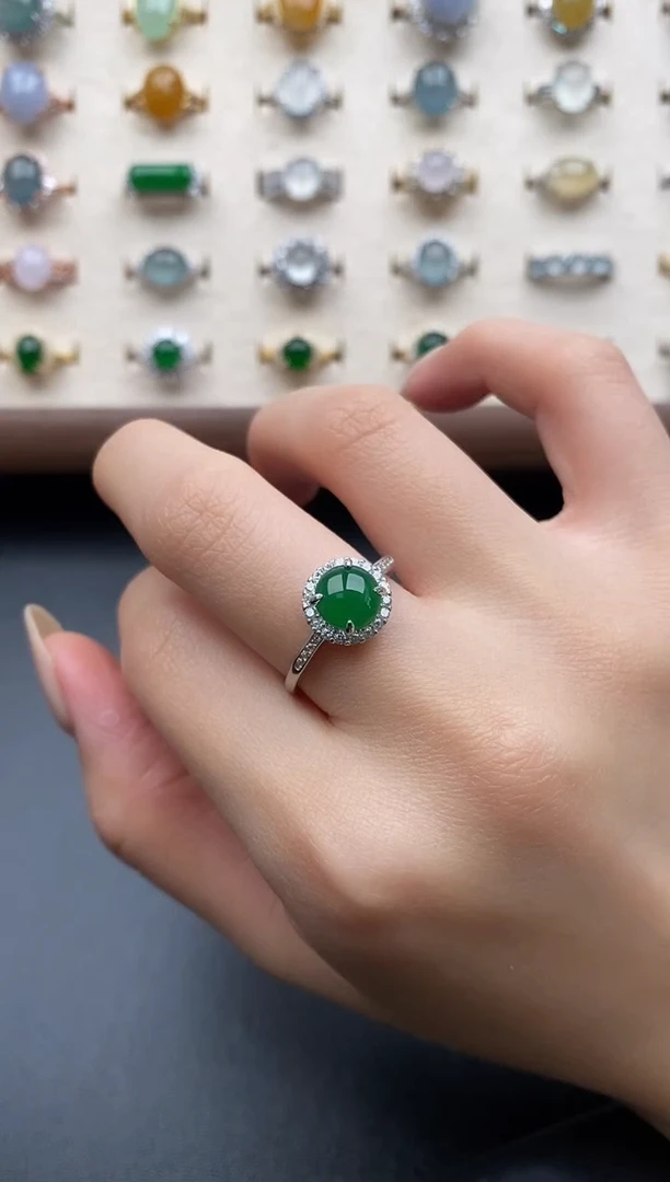 银S925镶嵌戒指翡翠一物一证一礼盒