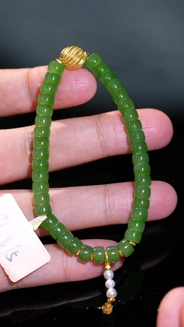 18K金镶嵌手串和田玉25多样性发一