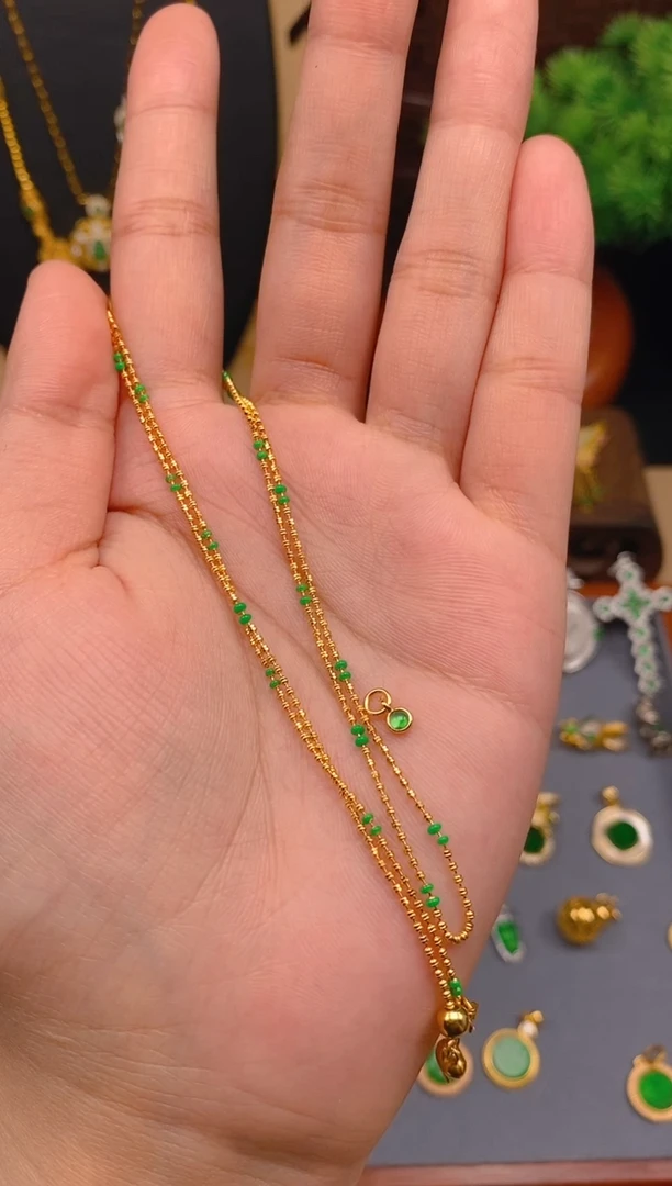 【闪购商品】翡翠项链银S925镶嵌金色可调节项链