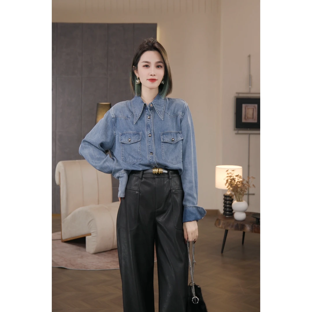 【Chanllete  Meline】设计感百搭宽松复古气质牛仔衬衫CM-8583
