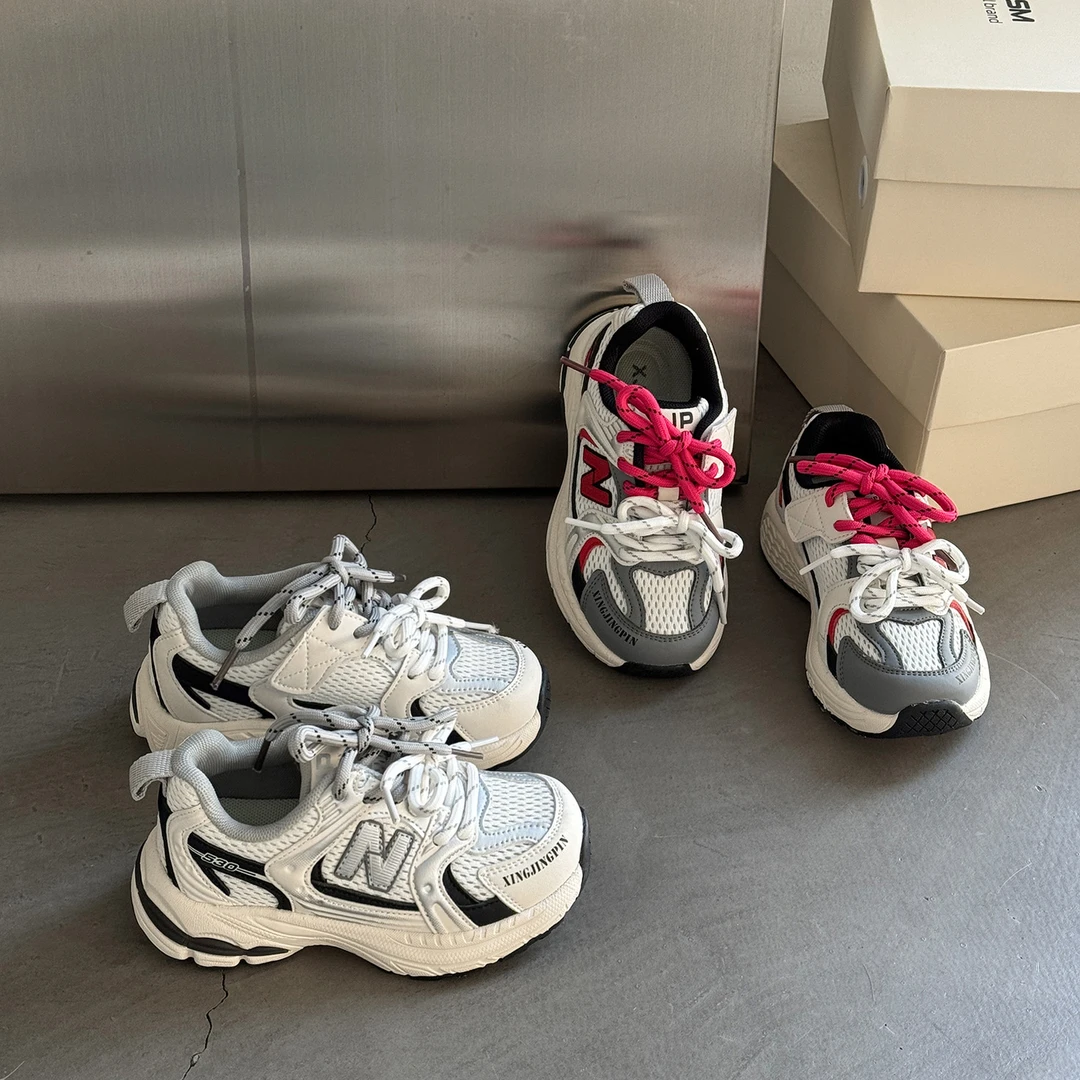 26-37码2025新品儿童运动老爹鞋男女童轻便学生拼色鞋带跑步鞋子