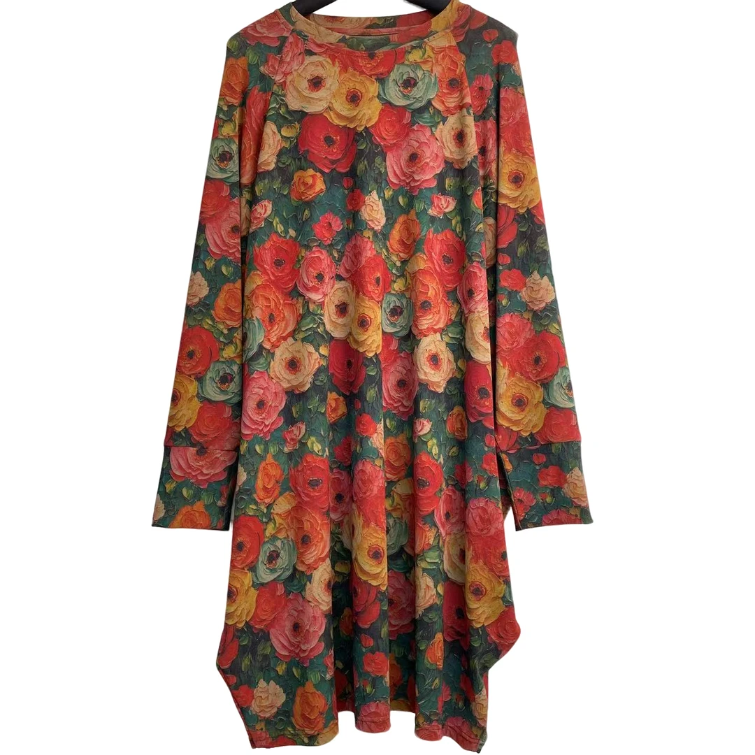 恬小霓（玲玲姐精选）140/花团锦簇/圆领/蝙蝠袖/百搭/宽松/时尚