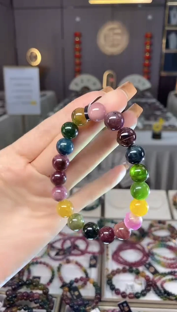 未镶嵌老矿碧玺色标彩虹单圈手串10mm+碧玺dan多样性发货一条